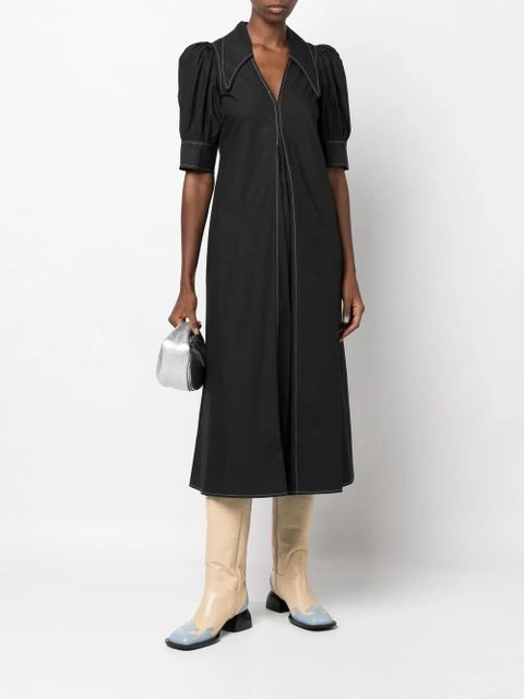 GANNI puff-sleeved box-pleat dress - Black - zdjęcie produktu nr 2