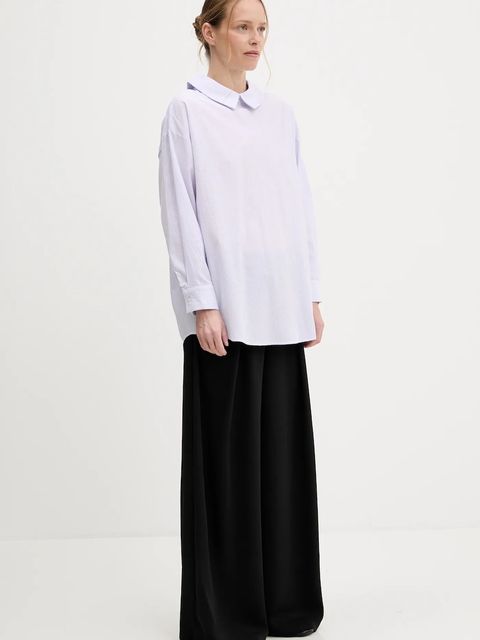 Answear.LAB koszula lniana damska kolor fioletowy relaxed z kołnierzykiem klasycznym