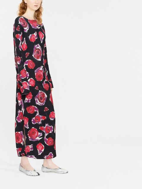 Marni rose print long dress - Black