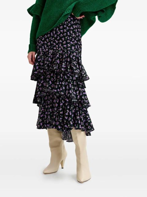 Essentiel Antwerp floral-print tiered ruffle skirt - Black