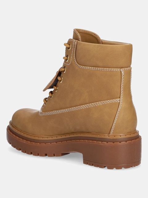 Guess workery LEAVEY damskie kolor brązowy na płaskim obcasie FLTLVY ELE10