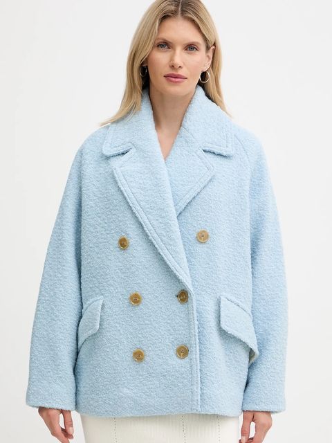 BOSS Orange płaszcz z dodatkiem wełny kolor niebieski 50548664