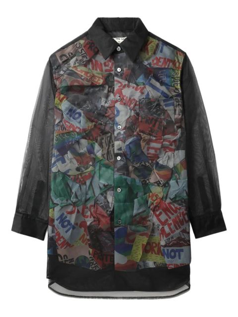 Comme Des Garçons sheer-panel printed shirt - Black - zdjęcie produktu nr 1
