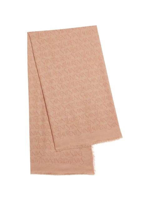 Saint Laurent logo-pattern fringed scarf - Neutrals - zdjęcie produktu nr 1