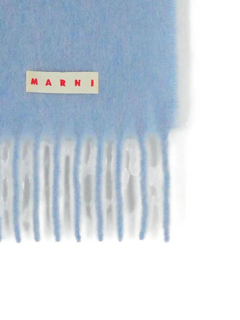 Marni logo-patch fringed-edges scarf - Blue