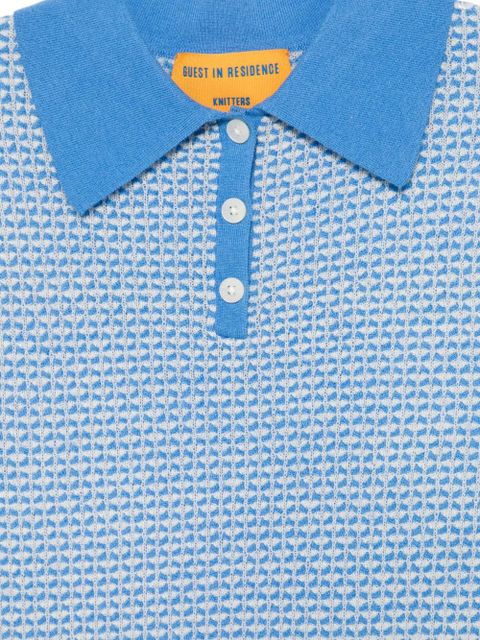 Guest In Residence Pique button short-sleeve polo shirt - Blue