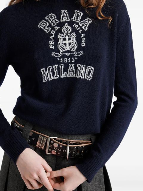 Prada logo-intarsia sweater - Blue - zdjęcie produktu nr 2