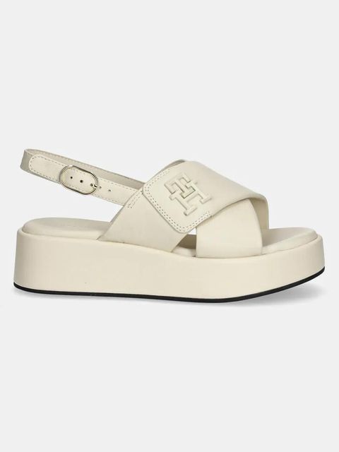 Tommy Hilfiger sandały skórzane TH LOGO HW PADDED LEATHER SANDAL damskie kolor beżowy na platformie FW0FW08808 - zdjęcie produktu nr 2
