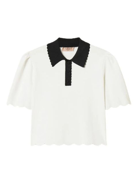 TWINSET scalloped-trim knitted polo shirt - White - zdjęcie produktu nr 1