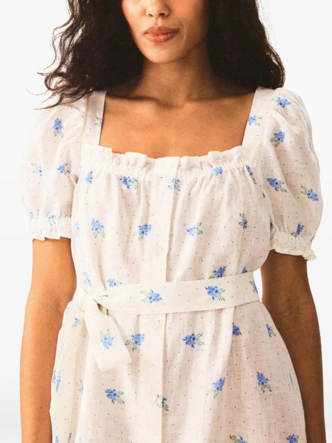Sleeper square-neck floral linen dress - White