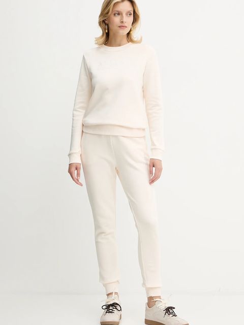 Armani Exchange bluza bawełniana damska kolor beżowy gładka XW000985 AF14284 - zdjęcie produktu nr 2