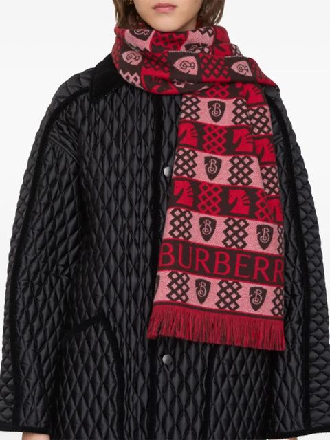 Burberry Fair Isle fringed wool scarf - Red