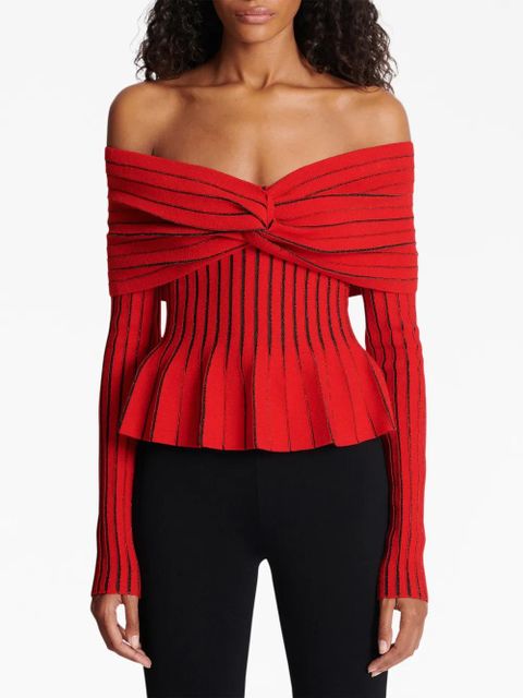 Balmain knotted off-shoulder top - Red