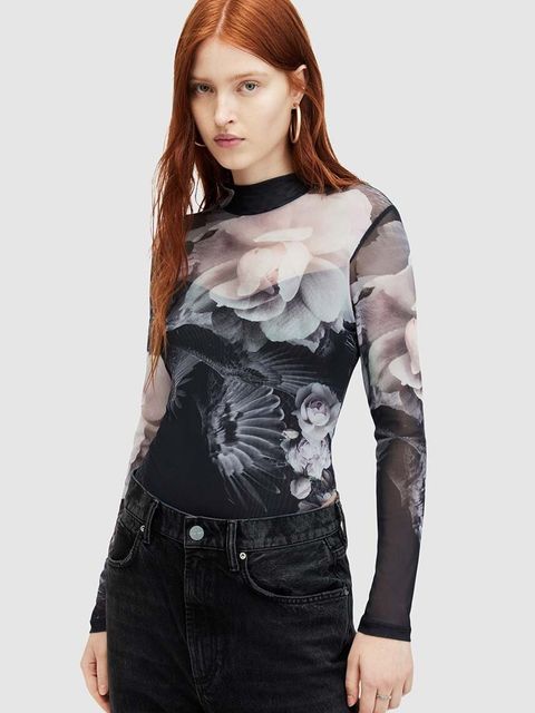 AllSaints bluzka ELIA VALLEY damska kolor czarny wzorzysta