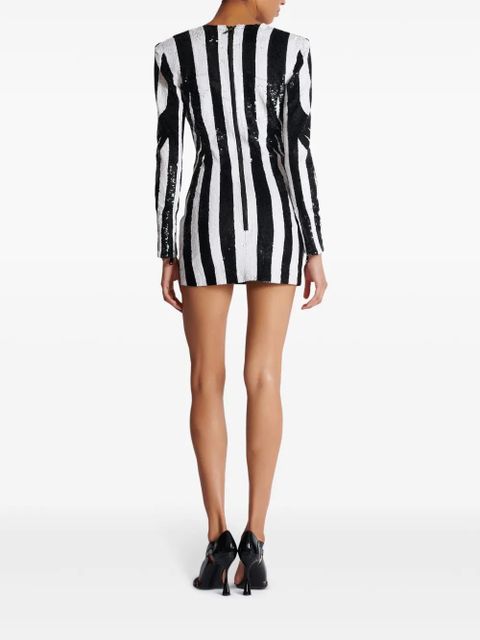 Balmain embroidered stripe short dress - Black