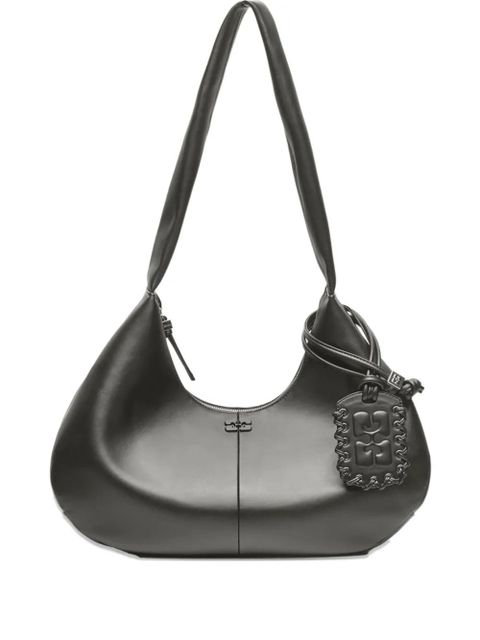 GANNI logo-tag leather shoulder bag - Black
