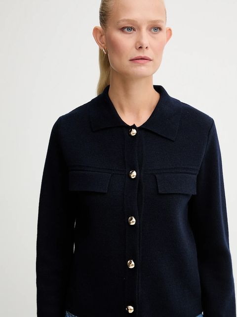 Morgan kardigan z domieszką wełny damski kolor granatowy lekki MIMDIE