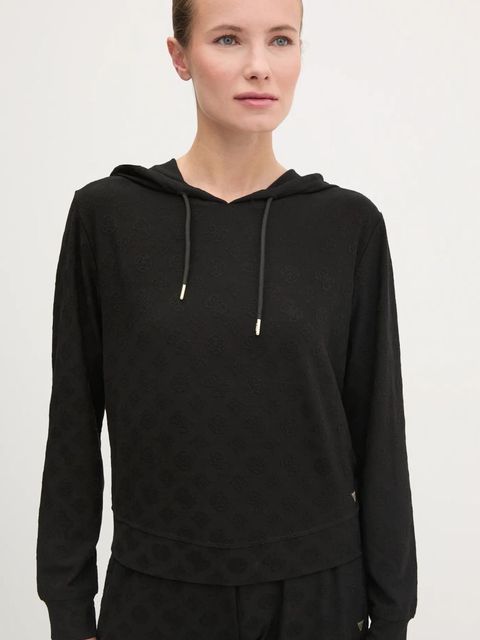 Guess bluza MONICA damska kolor czarny z kapturem wzorzysta V5RQ21 KCLG2