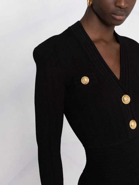 Balmain button-detail ribbed mini-dress - Black