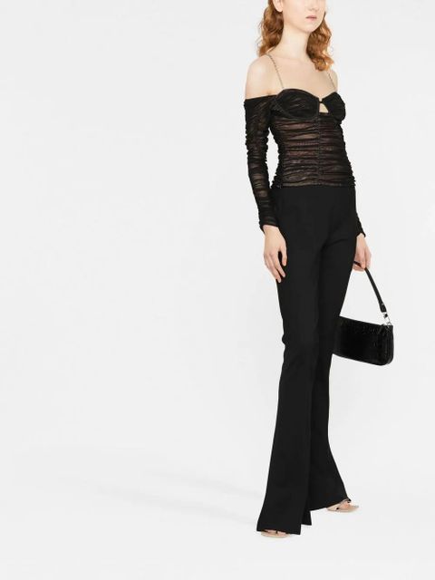 Self-Portrait crystal-embellished stretch-jersey top - Black