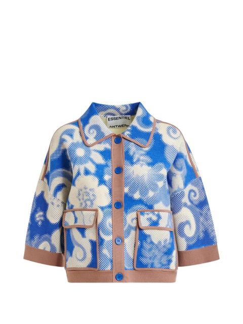 Essentiel Antwerp floral contrast-trim cardigan - Blue - zdjęcie produktu nr 1