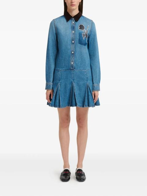 Marni x Slawn & Soldier embroidered pleated denim mini dress - Blue