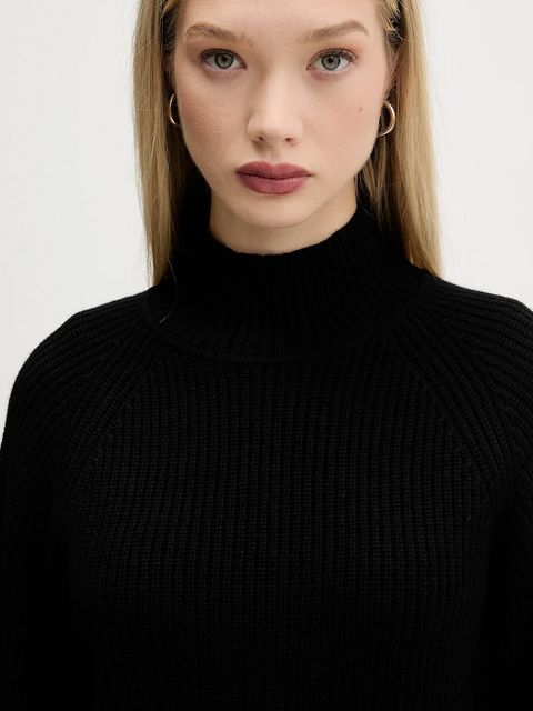 HUGO sweter z wełną damski kolor czarny z półgolfem 50548292