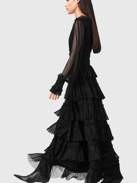 AllSaints sukienka XANTARA kolor czarny maxi rozkloszowana W029DD