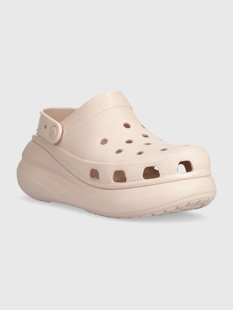Crocs klapki Classic Crush Clog damskie kolor różowy na koturnie 206121