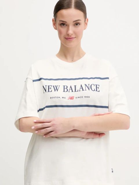 New Balance t-shirt bawełniany damski kolor beżowy WT51910SST