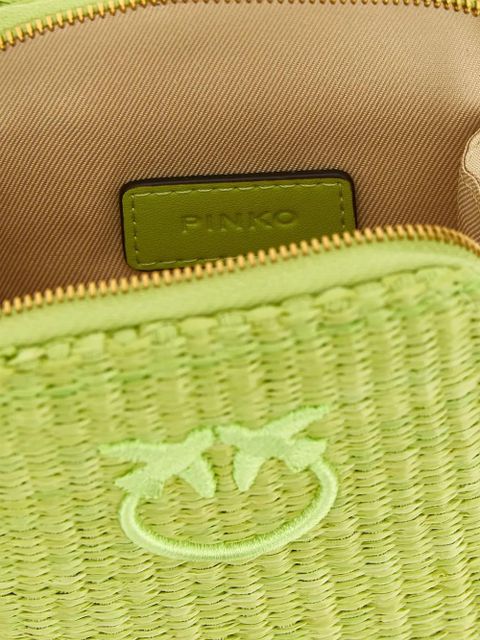 PINKO Love Birds braided raffia smartphone holder - Green