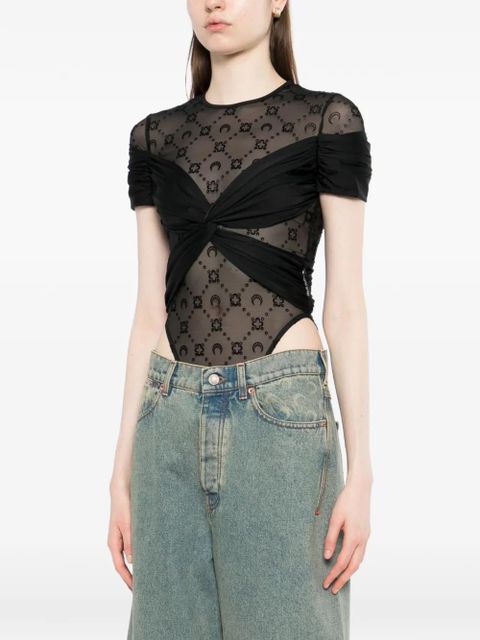 Marine Serre draped jersey bodysuit - Black