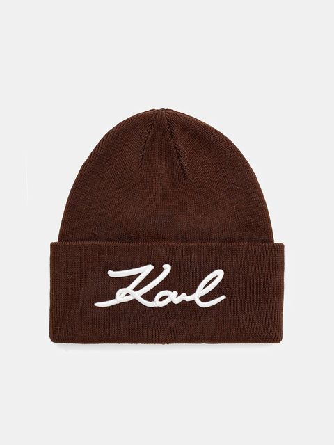 Karl Lagerfeld czapka z domieszką wełny K/SIGNATURE kolor brązowy B1W33016 - zdjęcie produktu nr 1