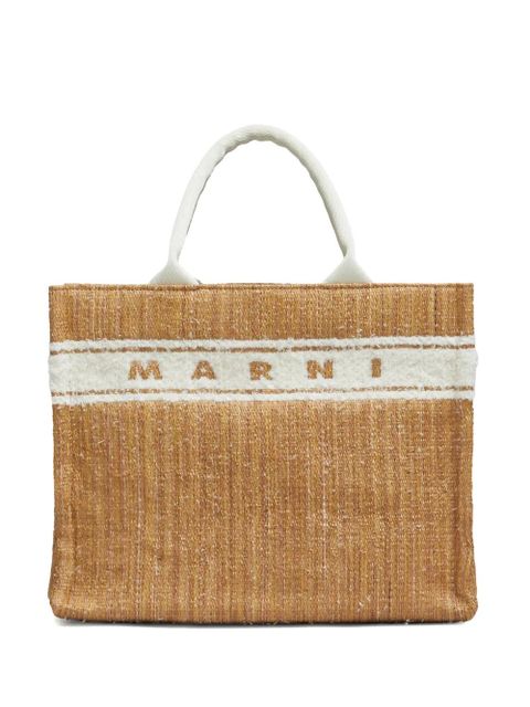 Marni embroidered logo tote bag - Neutrals