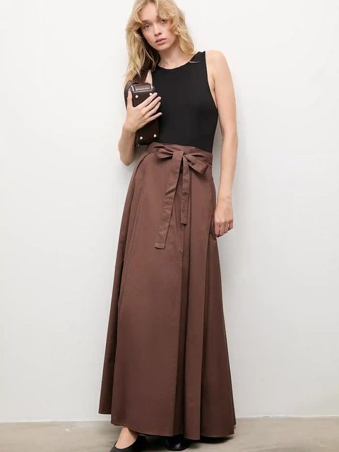 Answear.LAB spódnica bawełniana kolor brązowy maxi rozkloszowana
