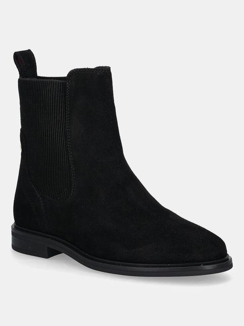 Tommy Hilfiger sztyblety zamszowe FLAG SUEDE CHELSEA BOOT damskie kolor czarny na płaskim obcasie FW0FW08780 - zdjęcie produktu nr 1
