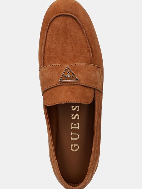 Guess mokasyny zamszowe BAYLON damskie kolor brązowy na płaskim obcasie FLTBAY SUE14