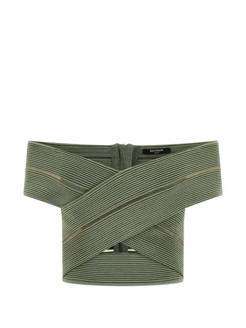 Balmain off-the-shoulder zip-fastening top - Green - zdjęcie produktu nr 1