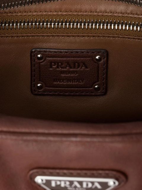 Prada large leather zip tote bag - Brown