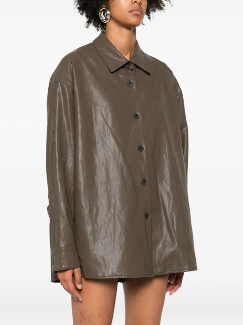 Eleh button-down leather shirt jacket - Brown