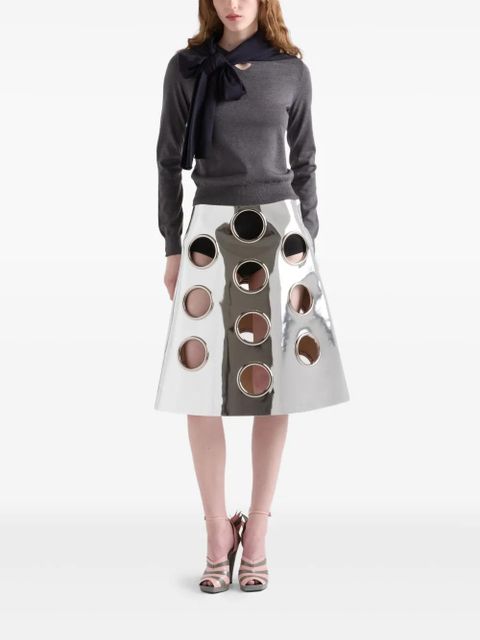Prada metallic-effect leather midi skirt - Silver - zdjęcie produktu nr 2