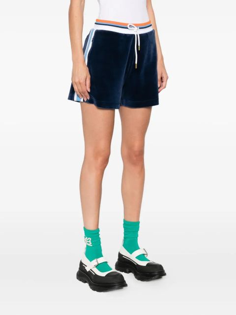 Casablanca Montagne side-stripe velvet shorts - Blue