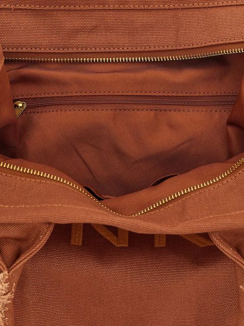 PINKO medium Beach frayed logo-embroidered tote bag - Brown