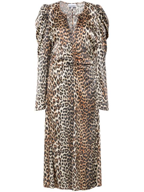 GANNI leopard-print ruched midi dress - Brown - zdjęcie produktu nr 1