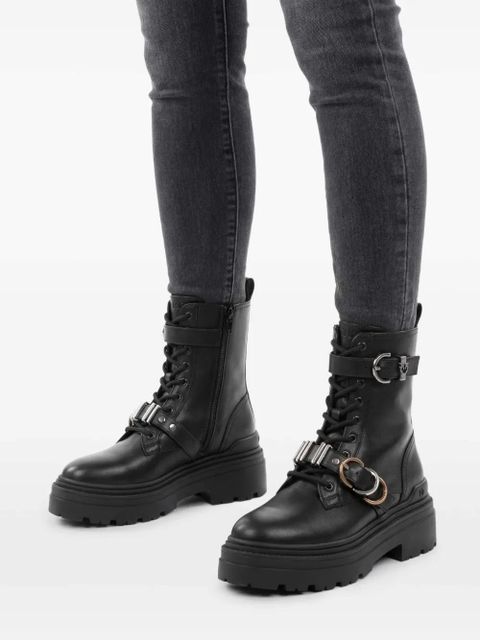PINKO leather combat boots - Black