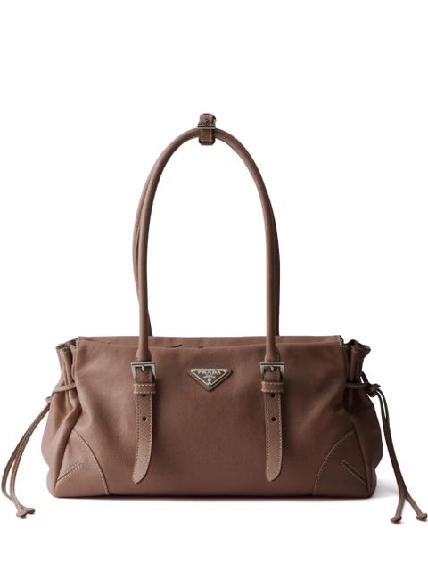 Prada leather logo tote bag - Brown - zdjęcie produktu nr 1