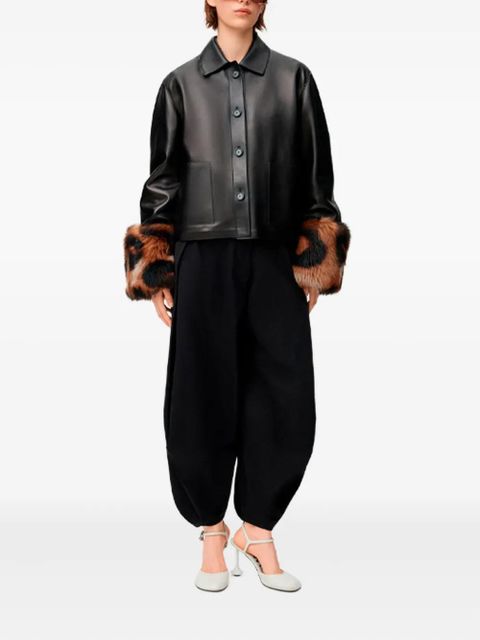 LOEWE fur-trim leather jacket - Black