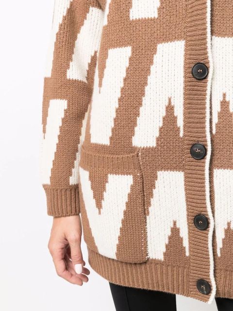 Valentino Garavani logo-intarsia virgin wool cardigan - Brown