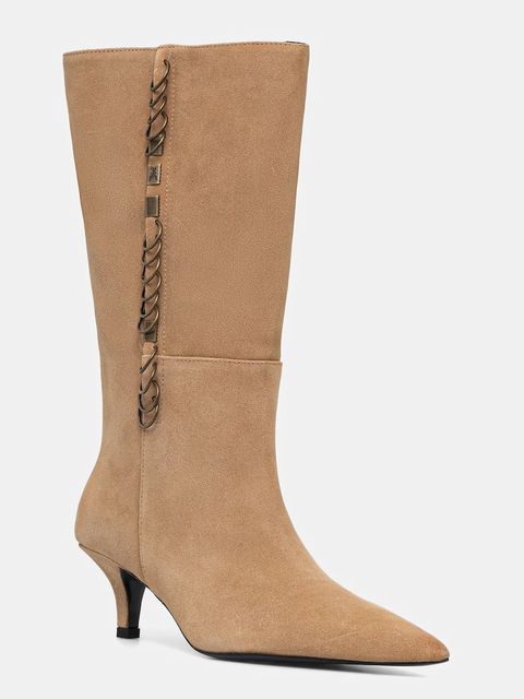 Patrizia Pepe kozaki zamszowe damskie kolor beżowy na szpilce 8Y0138 L033 B768 - zdjęcie produktu nr 1