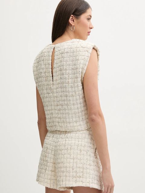 IRO bluzka z domieszką lnu damska kolor beżowy wzorzysta WP16XUNG